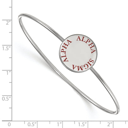 Sterling Silver S. Rh Plated Logoart Alpha Sigma Enameled Slip On Bangle