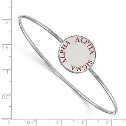 Sterling Silver S. Rh Plated Logoart Alpha Sigma Enameled Slip On Bangle