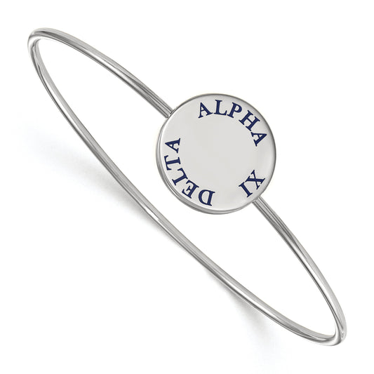 Sterling Silver Rh Plated Logoart Alpha Xi Delta Enameled Slip On Bangle
