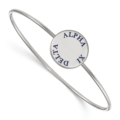 Sterling Silver Rh Plated Logoart Alpha Xi Delta Enameled Slip On Bangle