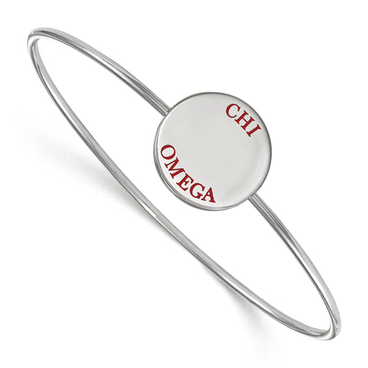 Sterling Silver Rh Plated Logoart Chi Omega Enameled Slip On Bangle