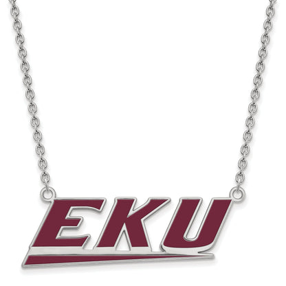 Sterling Silver Rhodium Plated Logoart Eastern Kentucky University E K U Large Enameled Pendant 18 Inch Necklace