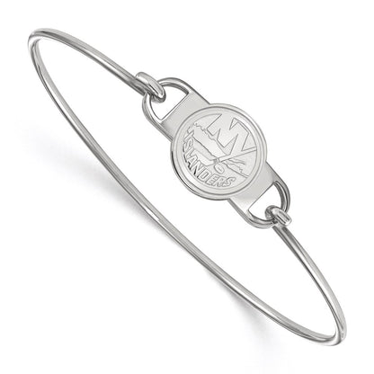 Sterling Silver Rhodium Plated Nhl Logoart New York Islanders Small Center 7 Inch Wire Bangle