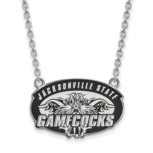 Sterling Silver Rhodium Plated Logoart Jacksonville State U. Large Enameled Pendant 18 Inch Necklace