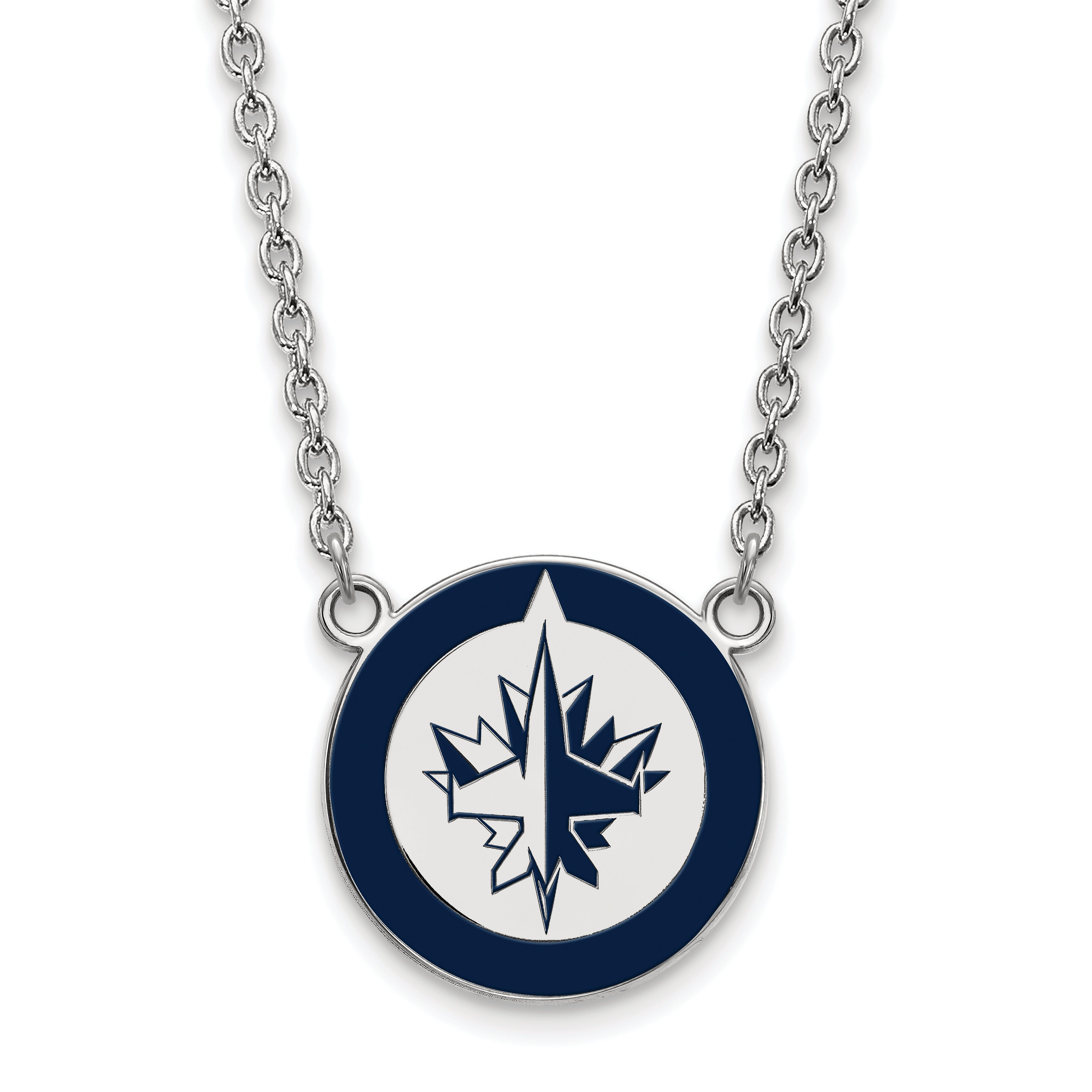 Sterling Silver Rhodium Plated Nhl Logoart Winnipeg Jets Large Enameled Pendant 18 Inch Necklace