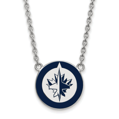 Sterling Silver Rhodium Plated Nhl Logoart Winnipeg Jets Large Enameled Pendant 18 Inch Necklace