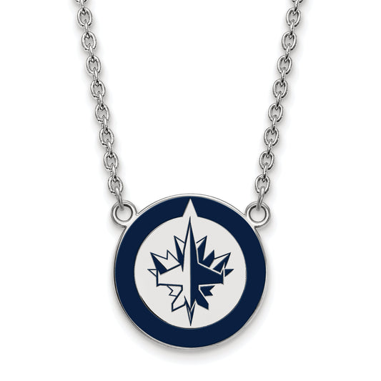 Sterling Silver Rhodium Plated Nhl Logoart Winnipeg Jets Large Enameled Pendant 18 Inch Necklace