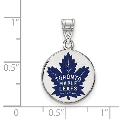 Sterling Silver Rhodium Plated Nhl Logoart Toronto Maple Leafs Medium Enameled Disc Pendant