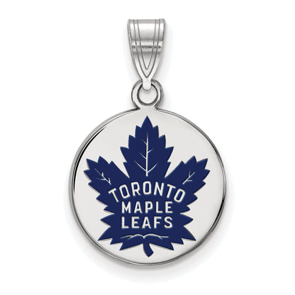 Sterling Silver Rhodium Plated Nhl Logoart Toronto Maple Leafs Medium Enameled Disc Pendant
