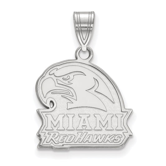 Sterling Silver Rhodium Plated Logoart Miami University Ohio Redhawks Medium Pendant