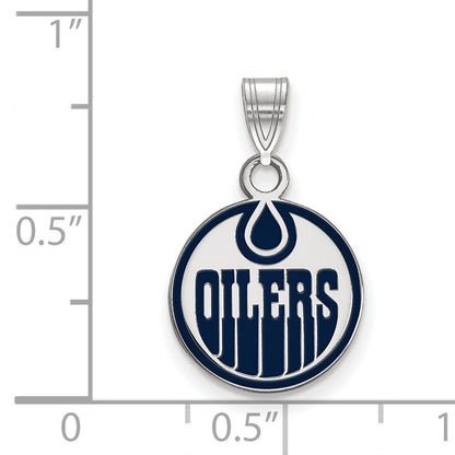 Sterling Silver Rhodium Plated Nhl Logoart Edmonton Oilers Small Enameled Pendant