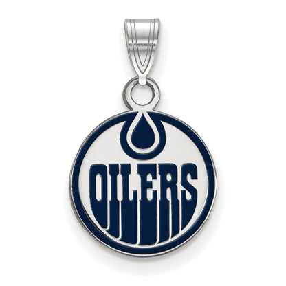Sterling Silver Rhodium Plated Nhl Logoart Edmonton Oilers Small Enameled Pendant