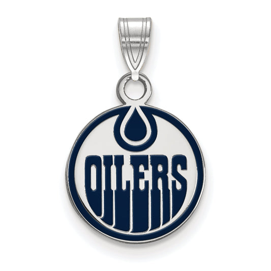 Sterling Silver Rhodium Plated Nhl Logoart Edmonton Oilers Small Enameled Pendant