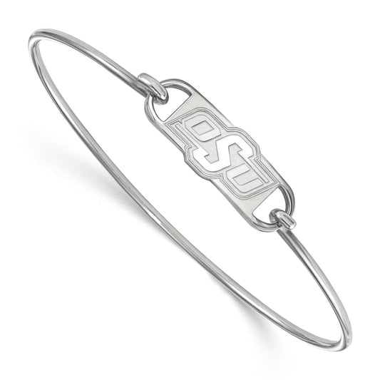 Sterling Silver Rhodium Plated Logoart Oklahoma State University O S U Small Center 7 Inch Wire Bangle