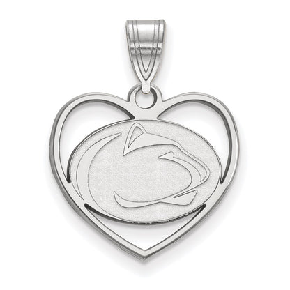 Sterling Silver Rhodium Plated Logoart Penn State University Lion Heart Pendant