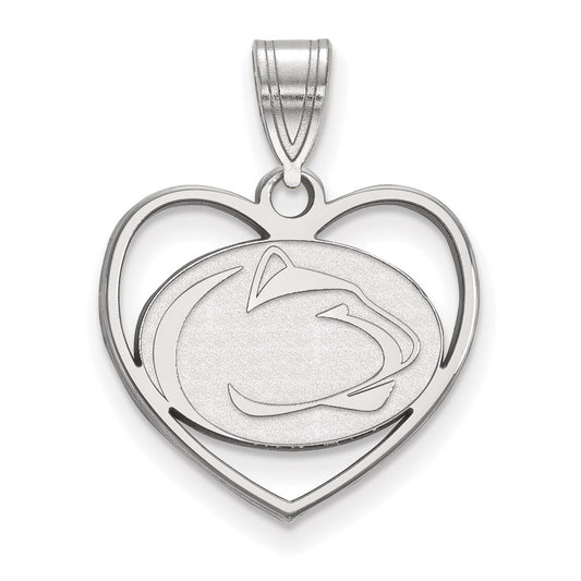 Sterling Silver Rhodium Plated Logoart Penn State University Lion Heart Pendant