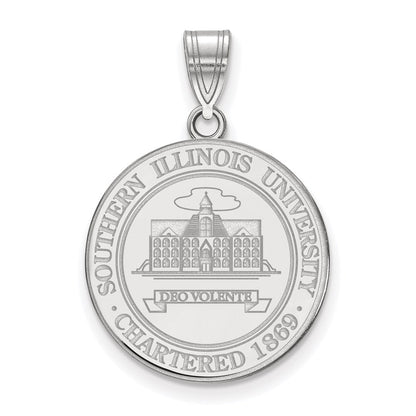 Sterling Silver Rhodium Plated Logoart Southern Illinois University Large Crest Pendant