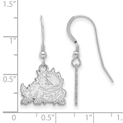 Sterling Silver Rhodium Plated Logoart Texas Christian University Horned Frog Small Dangle Wire Earrings