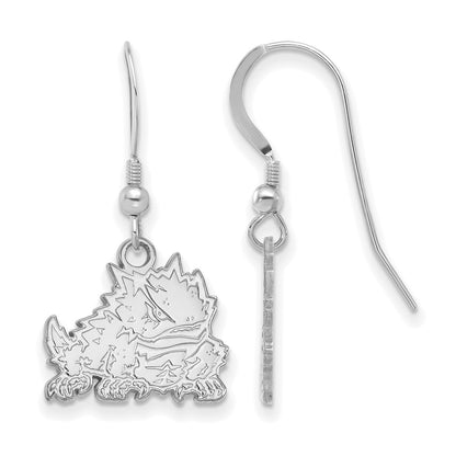 Sterling Silver Rhodium Plated Logoart Texas Christian University Horned Frog Small Dangle Wire Earrings
