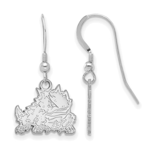 Sterling Silver Rhodium Plated Logoart Texas Christian University Horned Frog Small Dangle Wire Earrings