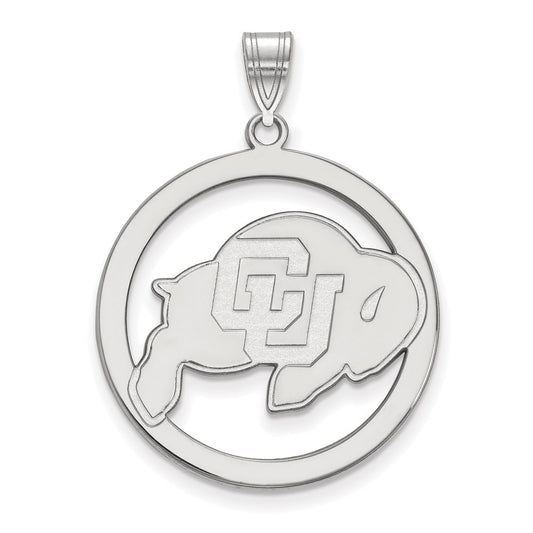 Sterling Silver Rhodium Plated Logoart University Of Colorado Buffalo Extra Large Circle Pendant