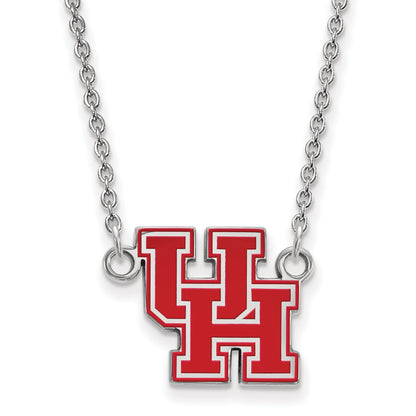 Sterling Silver Rhodium Plated Logoart University Of Houston U H Small Enameled Pendant 18 Inch Necklace