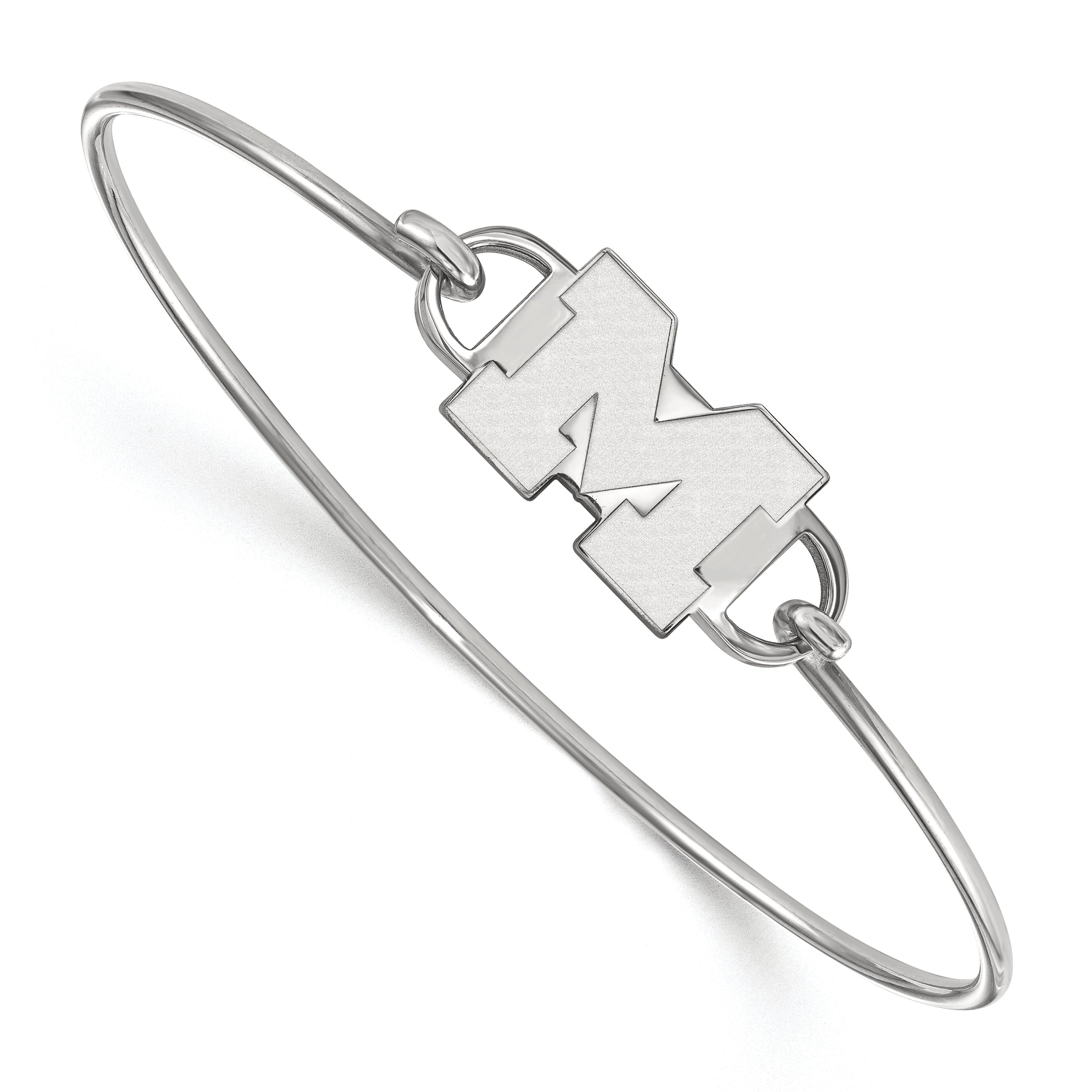 Sterling Silver Rhodium Plated Logoart University Of Michigan Letter M Small Center 7 Inch Wire Bangle