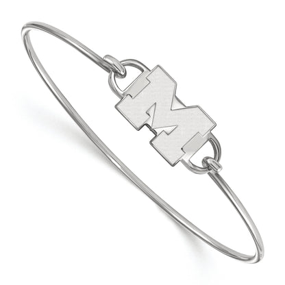 Sterling Silver Rhodium Plated Logoart University Of Michigan Letter M Small Center 7 Inch Wire Bangle