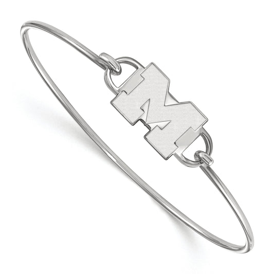 Sterling Silver Rhodium Plated Logoart University Of Michigan Letter M Small Center 7 Inch Wire Bangle