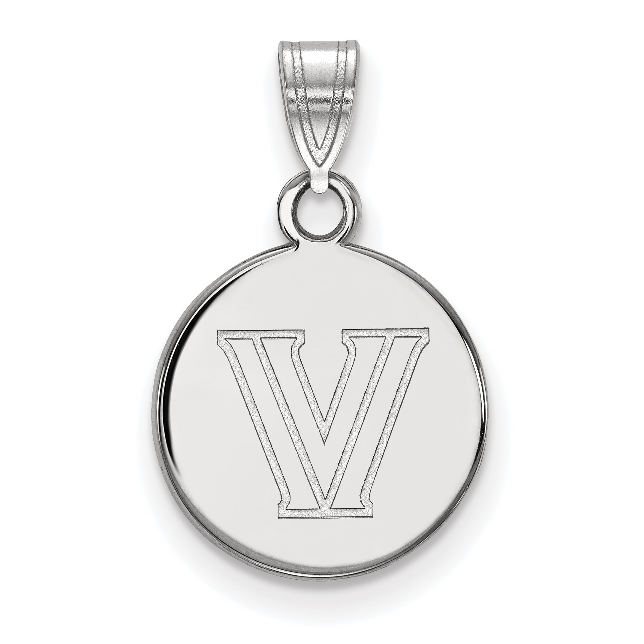 Sterling Silver Rhodium Plated Logoart Villanova University Letter V Small Disc Pendant