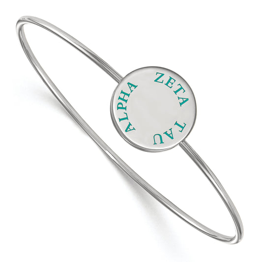 Sterling Silver Rh Plated Logoart Zeta Tau Alpha Enameled Slip On Bangle