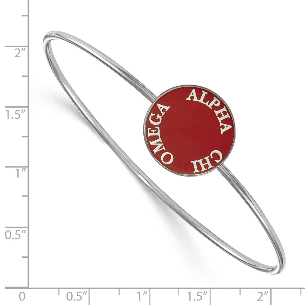 Sterling Silver Rh Plated Logoart Alpha Chi Omega Enameled Slip On Bangle