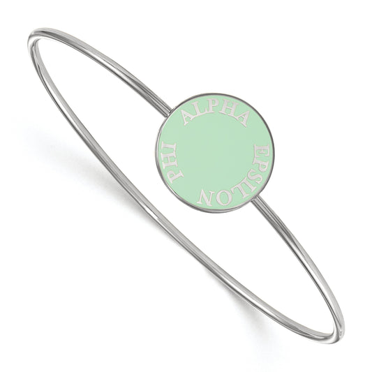 Sterling Silver S. Rh Plated Logoart Alpha Epsilon Phi Enameled Slip On Bangle