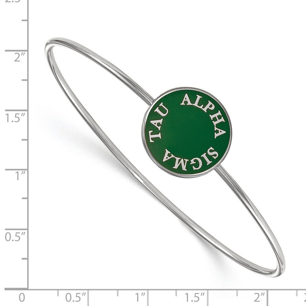 Sterling Silver Rh Plated Logoart Alpha Sigma Tau Enameled Slip On Bangle
