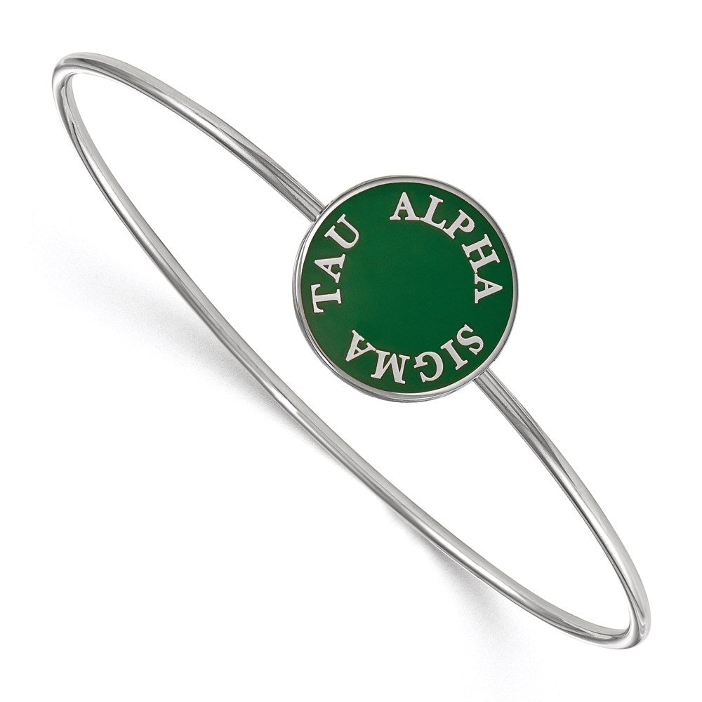 Sterling Silver Rh Plated Logoart Alpha Sigma Tau Enameled Slip On Bangle
