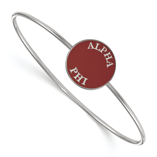 Sterling Silver Rh Plated Logoart Alpha Phi Enameled Slip On Bangle