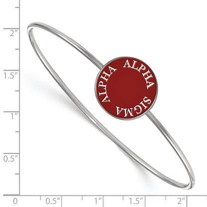 Sterling Silver S. Rh Plated Logoart Alpha Sigma Enameled Slip On Bangle