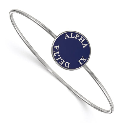 Sterling Silver Rh Plated Logoart Alpha Xi Delta Enameled Slip On Bangle