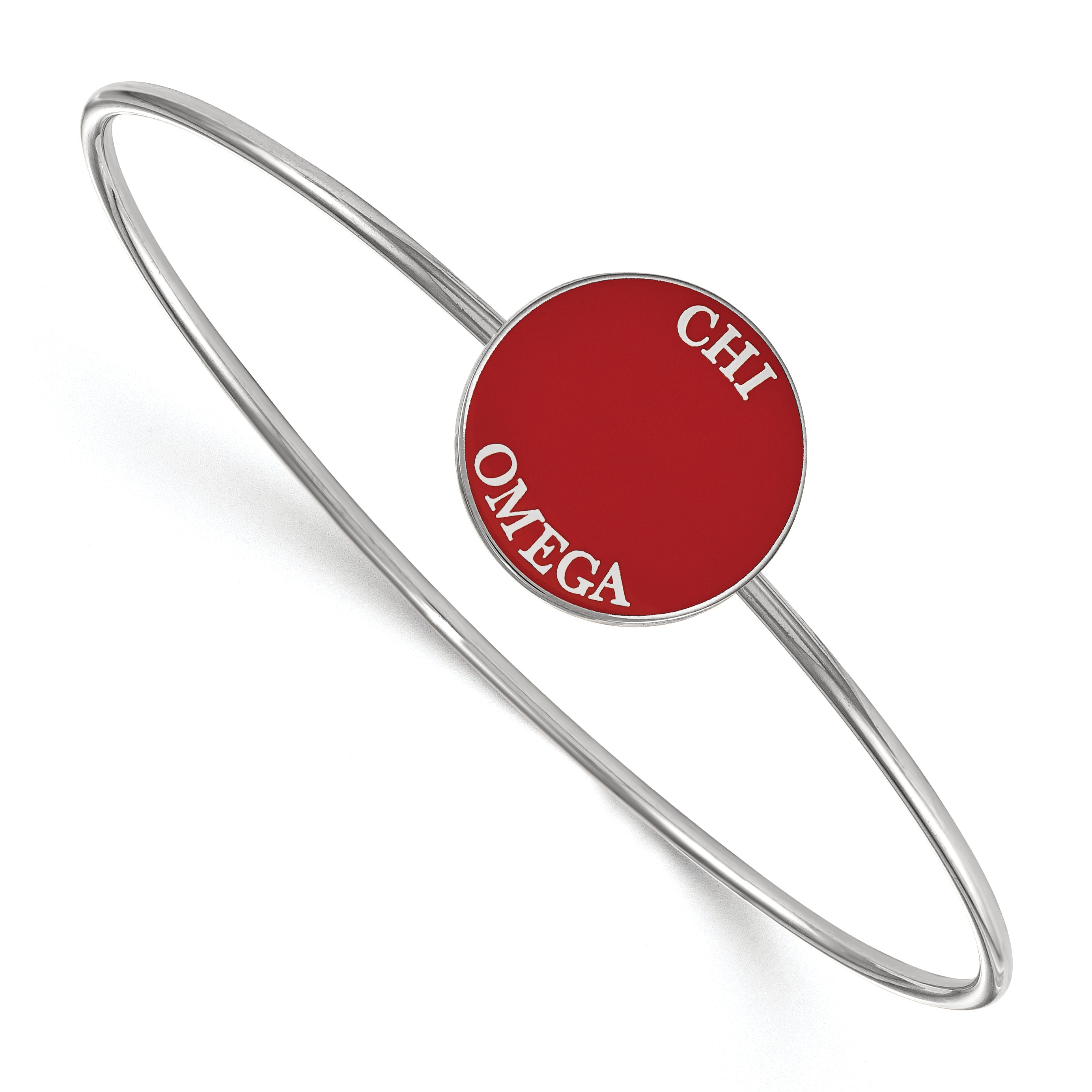 Sterling Silver Rh Plated Logoart Chi Omega Enameled Slip On Bangle