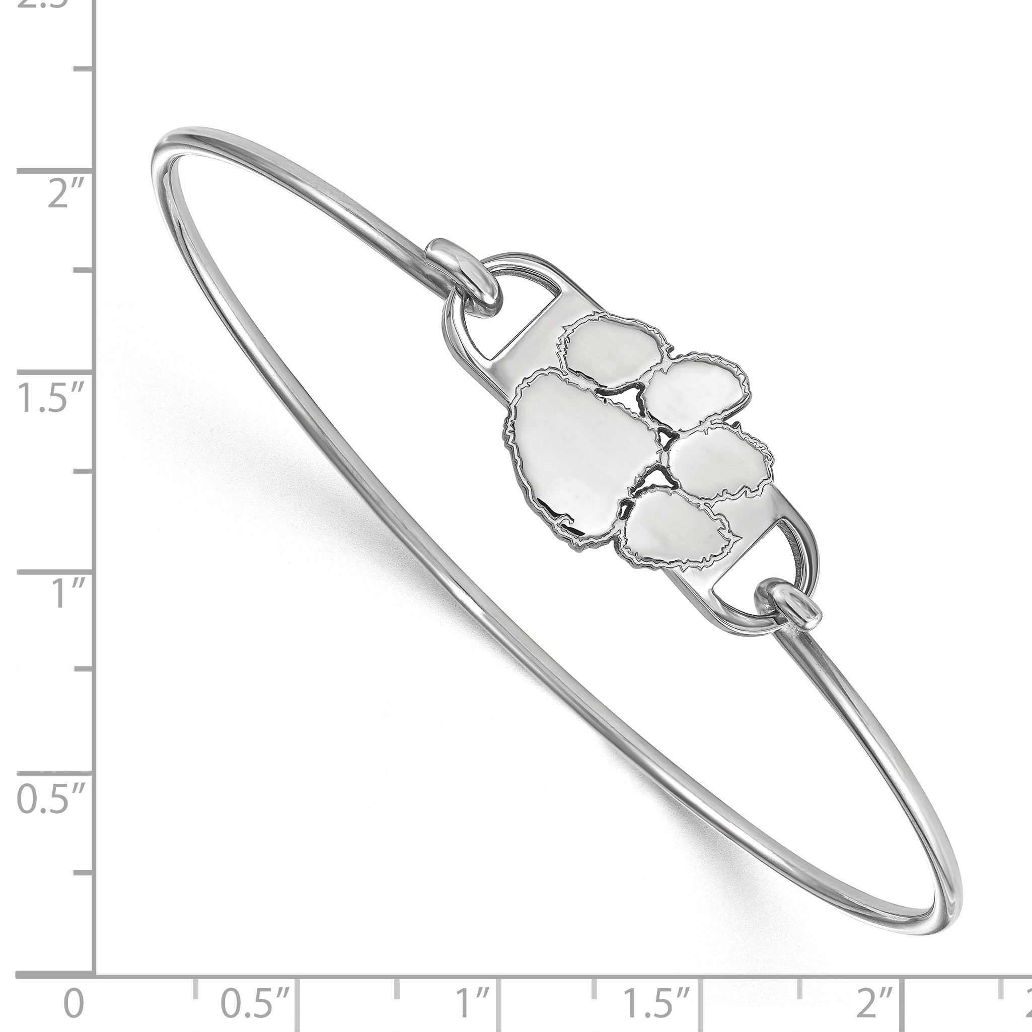 Sterling Silver Rhodium Plated Logoart Clemson University Tiger Paw Small Center 7 Inch Wire Bangle