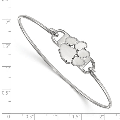 Sterling Silver Rhodium Plated Logoart Clemson University Tiger Paw Small Center 7 Inch Wire Bangle