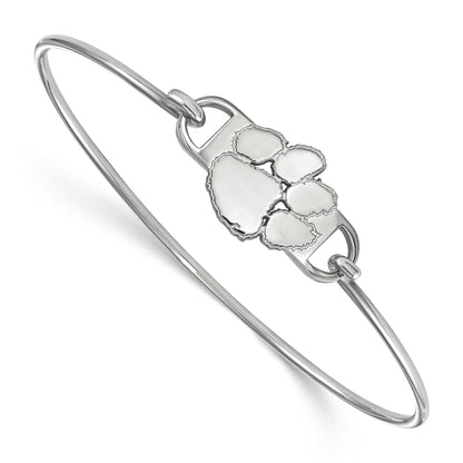 Sterling Silver Rhodium Plated Logoart Clemson University Tiger Paw Small Center 7 Inch Wire Bangle