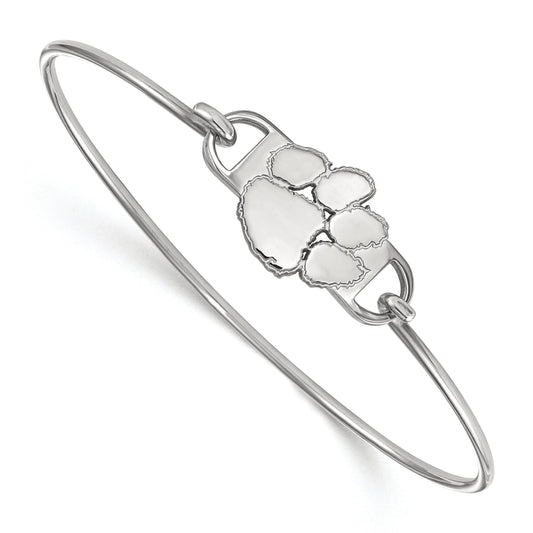 Sterling Silver Rhodium Plated Logoart Clemson University Tiger Paw Small Center 7 Inch Wire Bangle