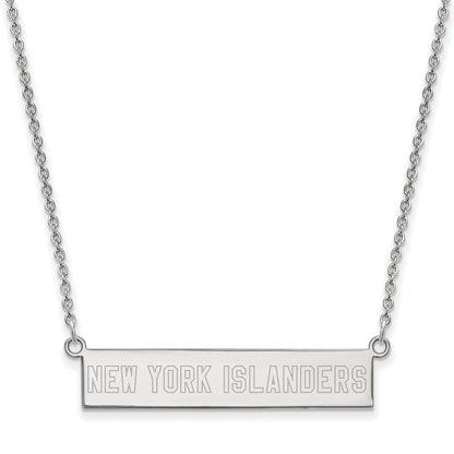 Sterling Silver Rhodium Plated Nhl Logoart New York Islanders Small Bar 18 Inch Necklace