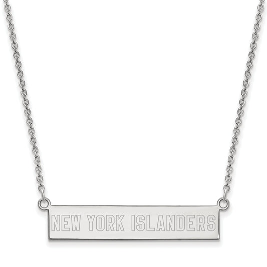 Sterling Silver Rhodium Plated Nhl Logoart New York Islanders Small Bar 18 Inch Necklace