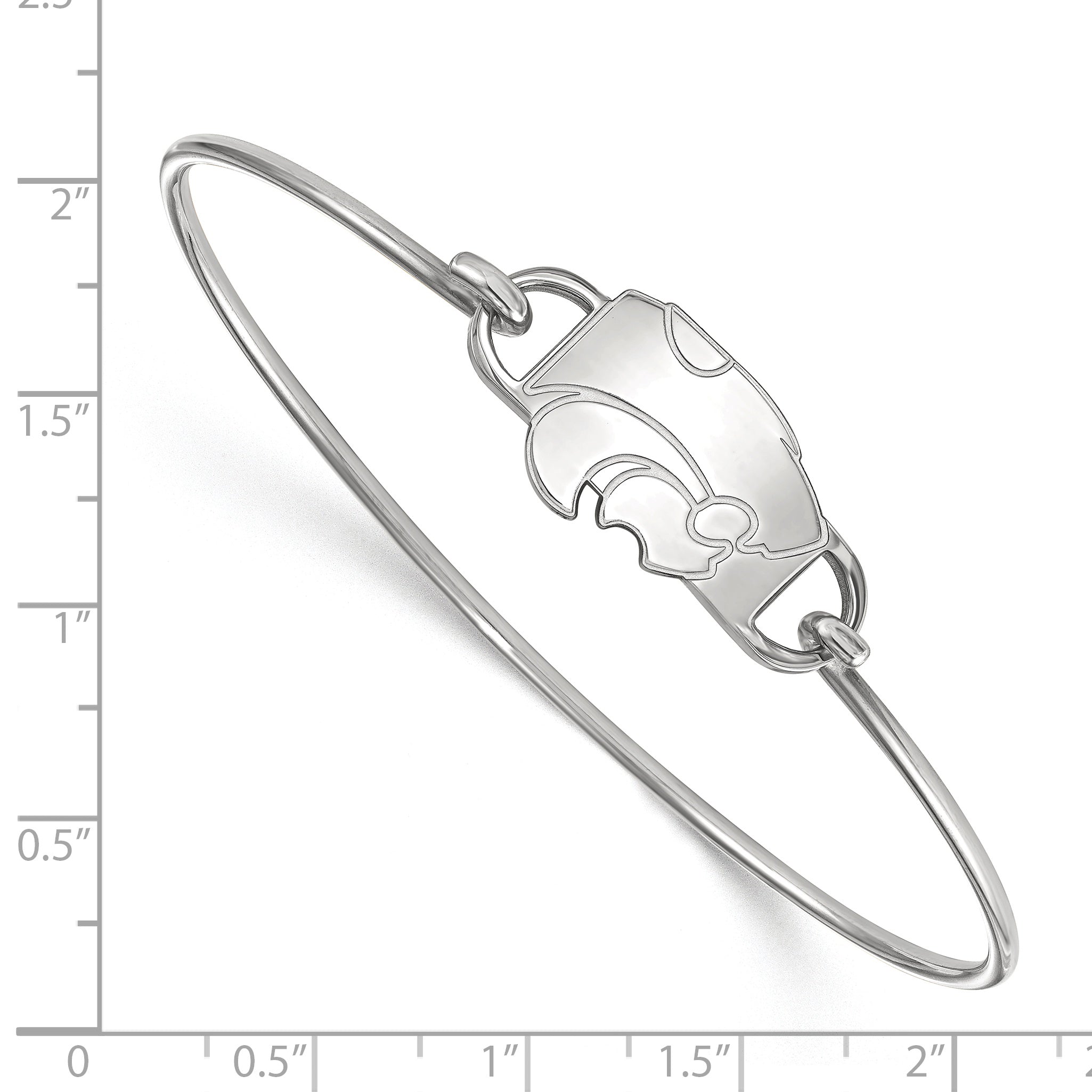 Sterling Silver Rhodium Plated Logoart Kansas State University Wildcat Small Center 7 Inch Wire Bangle