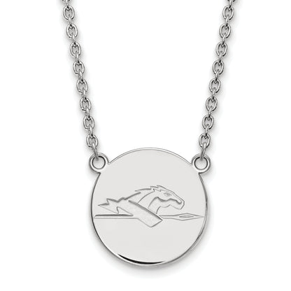 Sterling Silver Rhodium Plated Logoart Longwood University Horse Large Disc Pendant 18 Inch Necklace