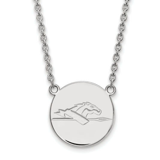 Sterling Silver Rhodium Plated Logoart Longwood University Horse Large Disc Pendant 18 Inch Necklace