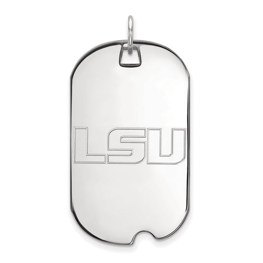 Sterling Silver Rhodium Plated Logoart Louisiana State University L S U Large Dog Tag Pendant