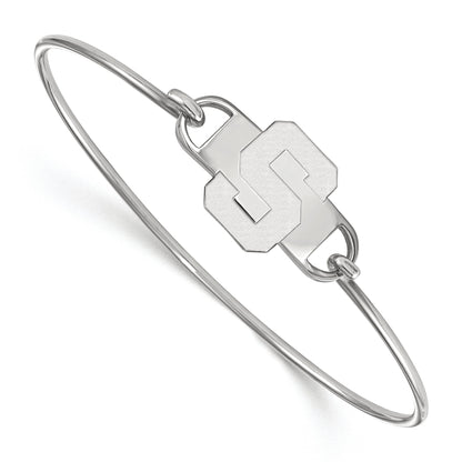 Sterling Silver Rhodium Plated Logoart Michigan State University Letter S Small Center 7 Inch Wire Bangle